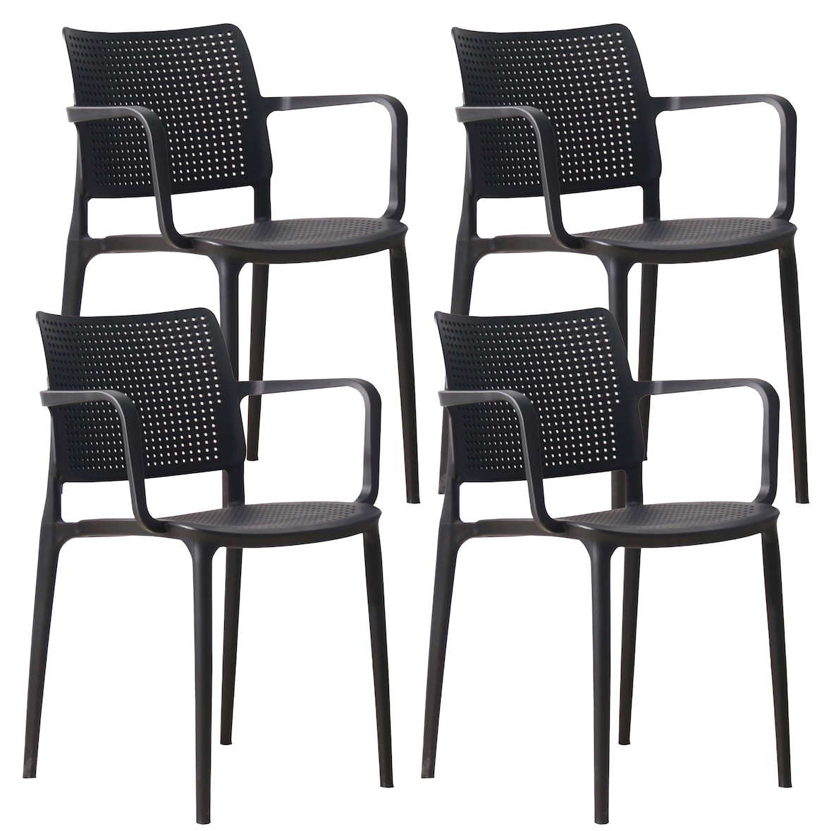 Lot de 4 chaises de terrasse en plastique noir - Oviala
