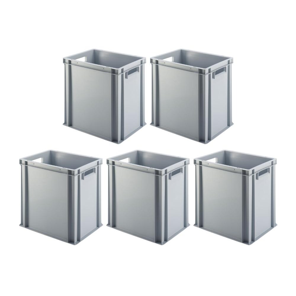 PROREGAL 5x Eurobehälter mit offenem Griff | HxBxT 40x30x40cm | 37 Liter | Grau | Eurobox, Transportbox, Transportbehälter, Stapelbehälter