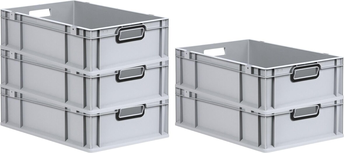 PROREGAL SuperSparSet 5x Eurobox NextGen Color, HxBxT 17x40x60cm, 34 Liter, Griffe schwarz offen, Grau, Eurobehälter, Transportbehälter
