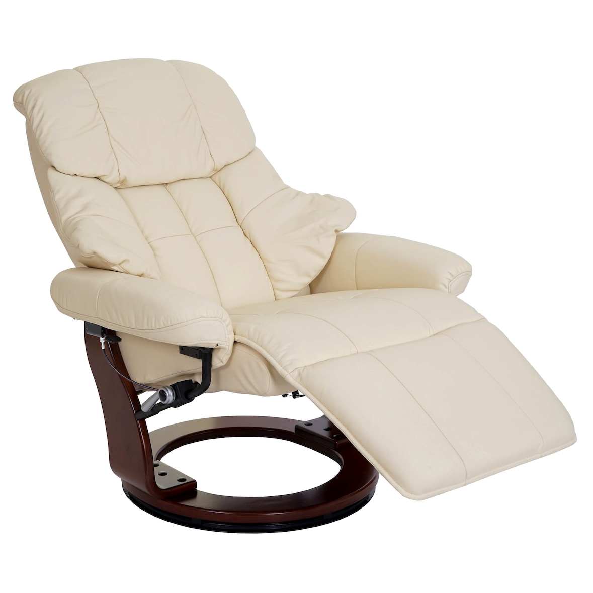 MCA Relaxsessel Calgary 2, Fernsehsessel Sessel, Echtleder 150kg belastbar ~ creme, Walnuss-Optik