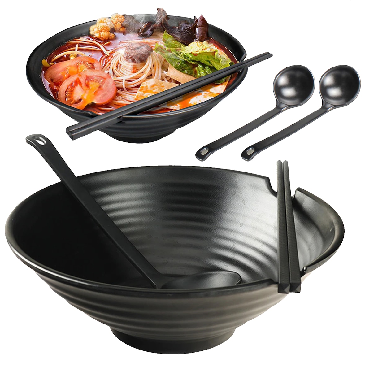 Dayshake Juego de cuencos para fideos - 2 juegos - Vajilla para fideos ramen - Cuenco para fideos - Cuenco para ramen japonés