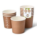 thumbnail of BIOZOYG 25 Stück Universalbecher 650ml / 26oz Pappbecher braun mit Biodruck Einweg-Suppenbecher biologisch abbaubare Einwegbecher für Suppen und Eis