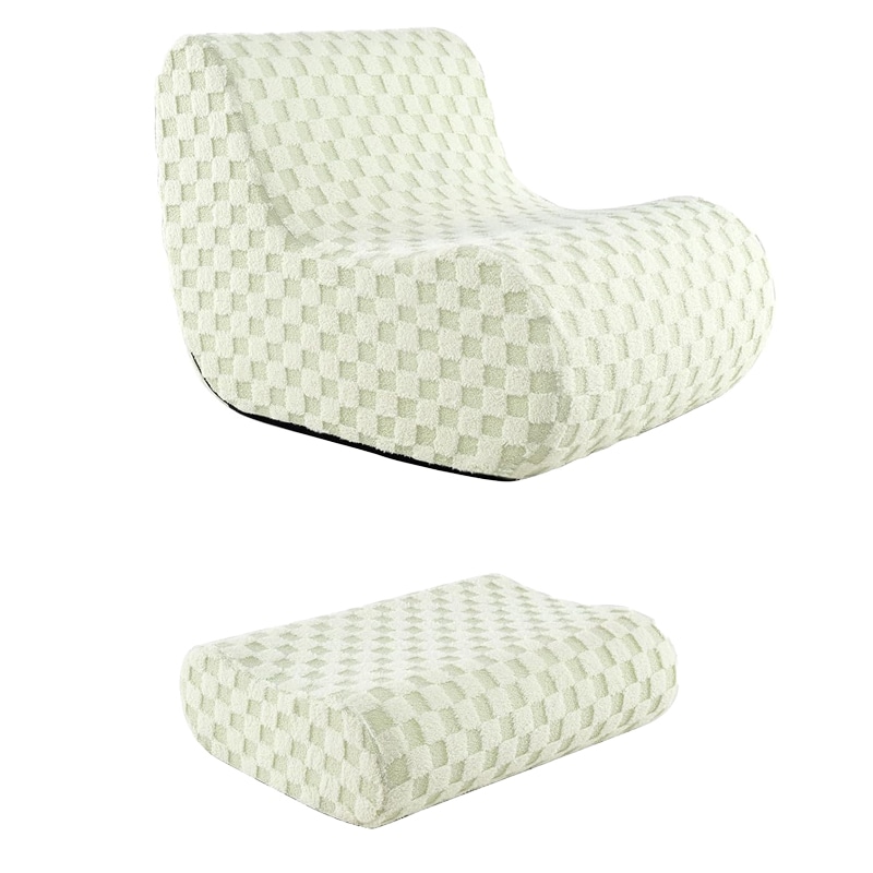 COSTWAY Sitzsack mit Hocker, Sitzsack für Erwachsene mit hochelastischem Schaumstoff und Teddy-Samtbezug