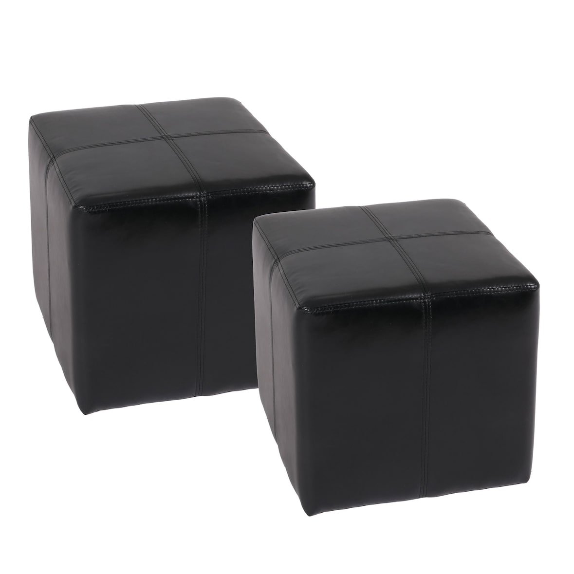 Lote de 2 cubos de asiento taburete Onex, cuero + polipiel, 36x36x36cm ~ negro