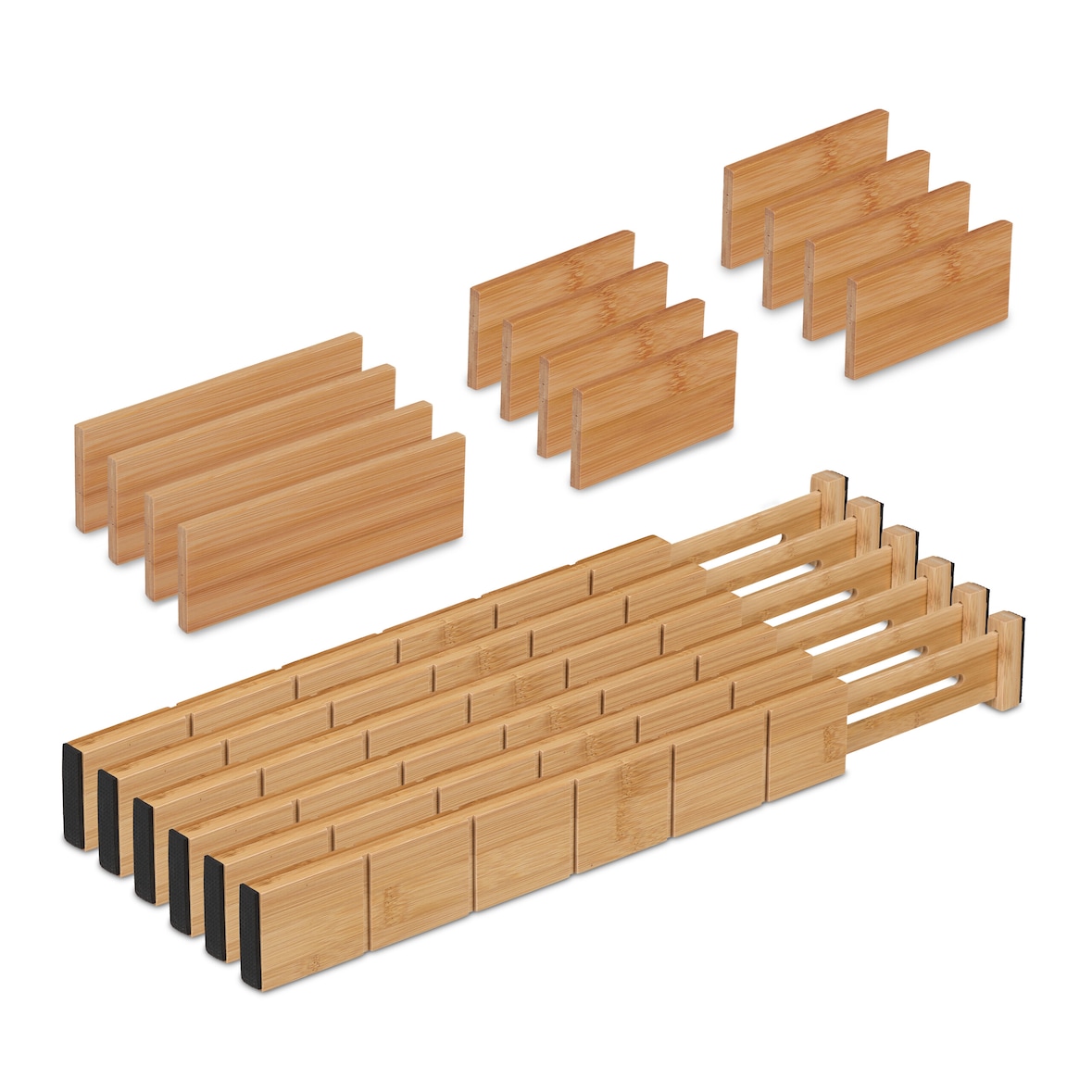 Relaxdays Schubladentrenner, 18-tlg. Set, verstellbare Länge von 43,5 bis 57 cm, Bambus, Schubladenteiler Küche, natur