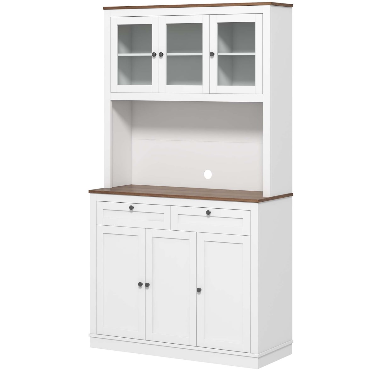 Alacena de cocina mueble auxiliar de cocina con 3 puertas de vidrio compartimento abierto 2 cajones y estantes ajustables 100x40x180 cm blanco