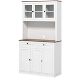 thumbnail of Alacena de cocina mueble auxiliar de cocina con 3 puertas de vidrio compartimento abierto 2 cajones y estantes ajustables 100x40x180 cm blanco