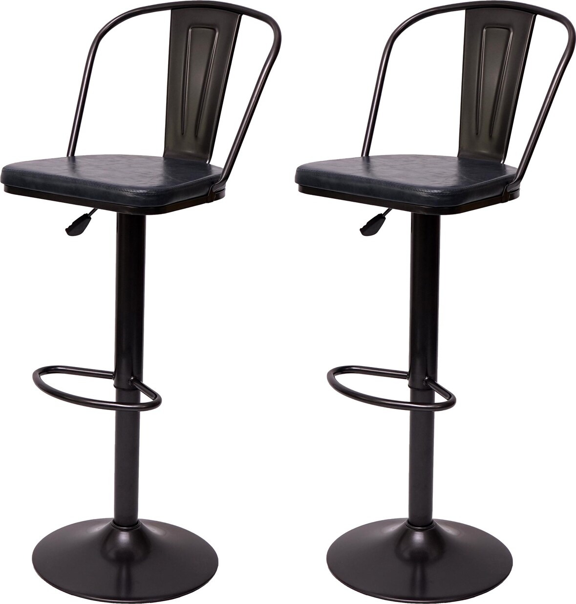 2er-Set Barhocker mit Lehne | Sitzhöhe 63-83cm | höhenverstellbar drehbar Industrial Kunstleder Metall | vintage Grau| Tresenhocker Barstuhl