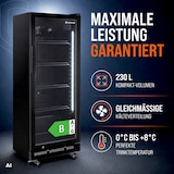 thumbnail of GastroHero Getränkekühlschrank GKSE230 230 Liter Umluftkühlung Glastür LED abschließbar 4 Roste schwarz Gastro Kühlschrank