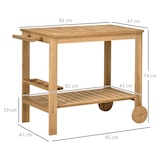 thumbnail of Outsunny carrito de madera de bar carro de servicio de 2 niveles con asa lateral 3 portabotellas y 2 ruedas para jardín patio terraza 95x47x74 cm