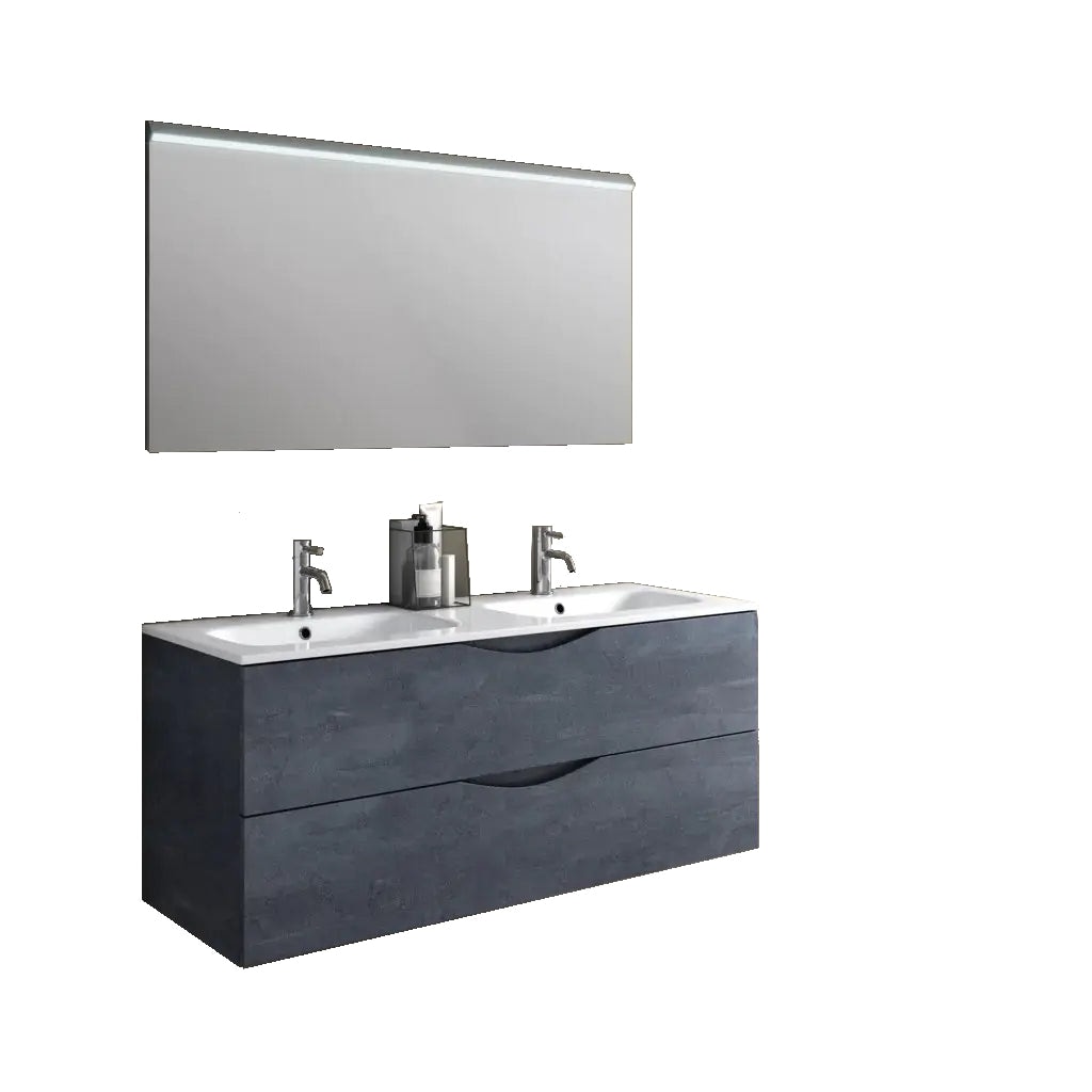 Mobile Bagno Sospeso 120cm Effetto Pietra Con Doppio Lavabo - Blu Effetto Pietra