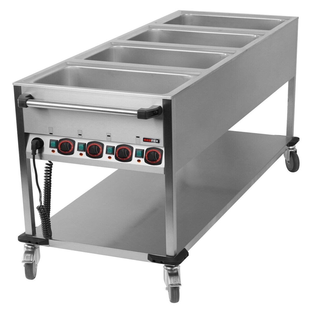 A&S polarny Bain-Marie Wagen mobiler Warmhalter Wasserbad Speisenwärmer 4xGN1/1 650x1700x900mm