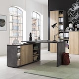 thumbnail of Scrivania Angolare Ufficio Tavolo Computer Pc, Mobile Laterale 1 Anta 6 Ripiani, in Legno FSC, Design cm 150x120x74 Nero Rovere