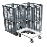 thumbnail of 4 Stück Bäckerkisten 600 x 400 x 410 mm + 1 Transportroller in Grau