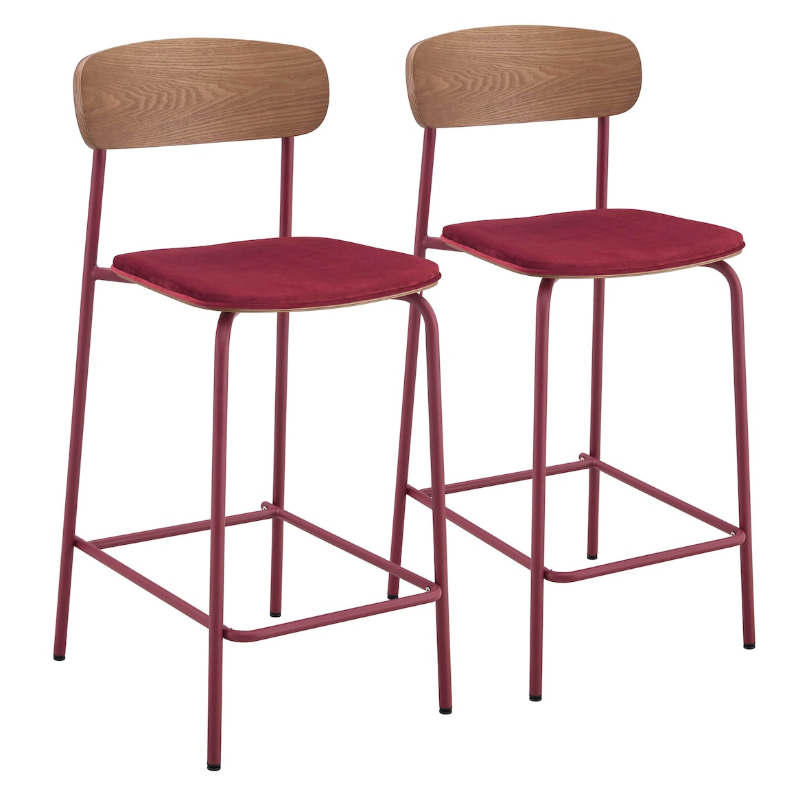 Set van 2 hoge stoelen in bordeauxrood hout