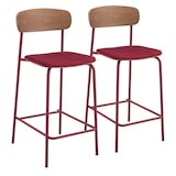 thumbnail of Set van 2 hoge stoelen in bordeauxrood hout