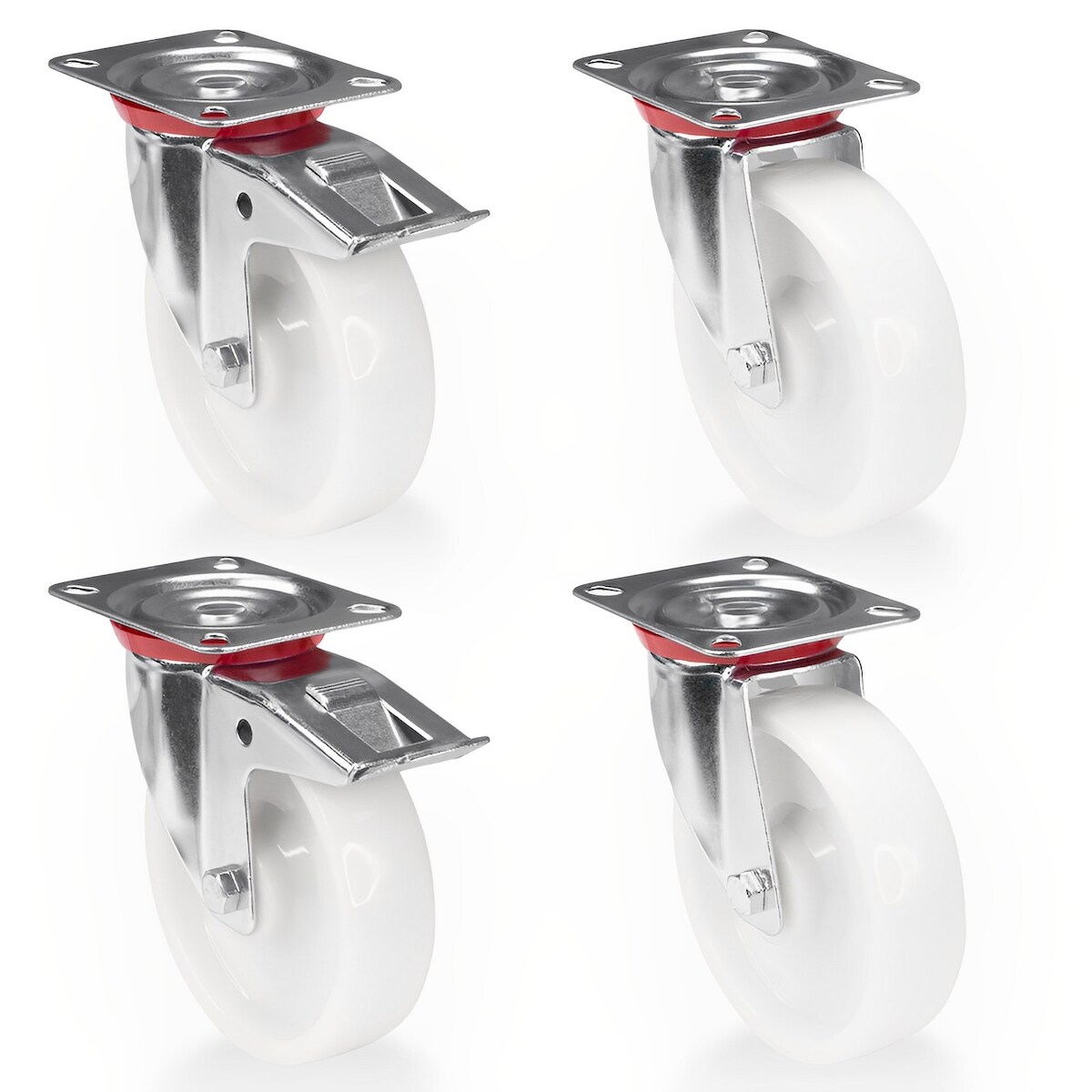 PRIOstahl Transportrollen 125mm Rollensatz 2 Lenkrollen + 2 Lenkrollen mit Bremse Weiß Schwerlast