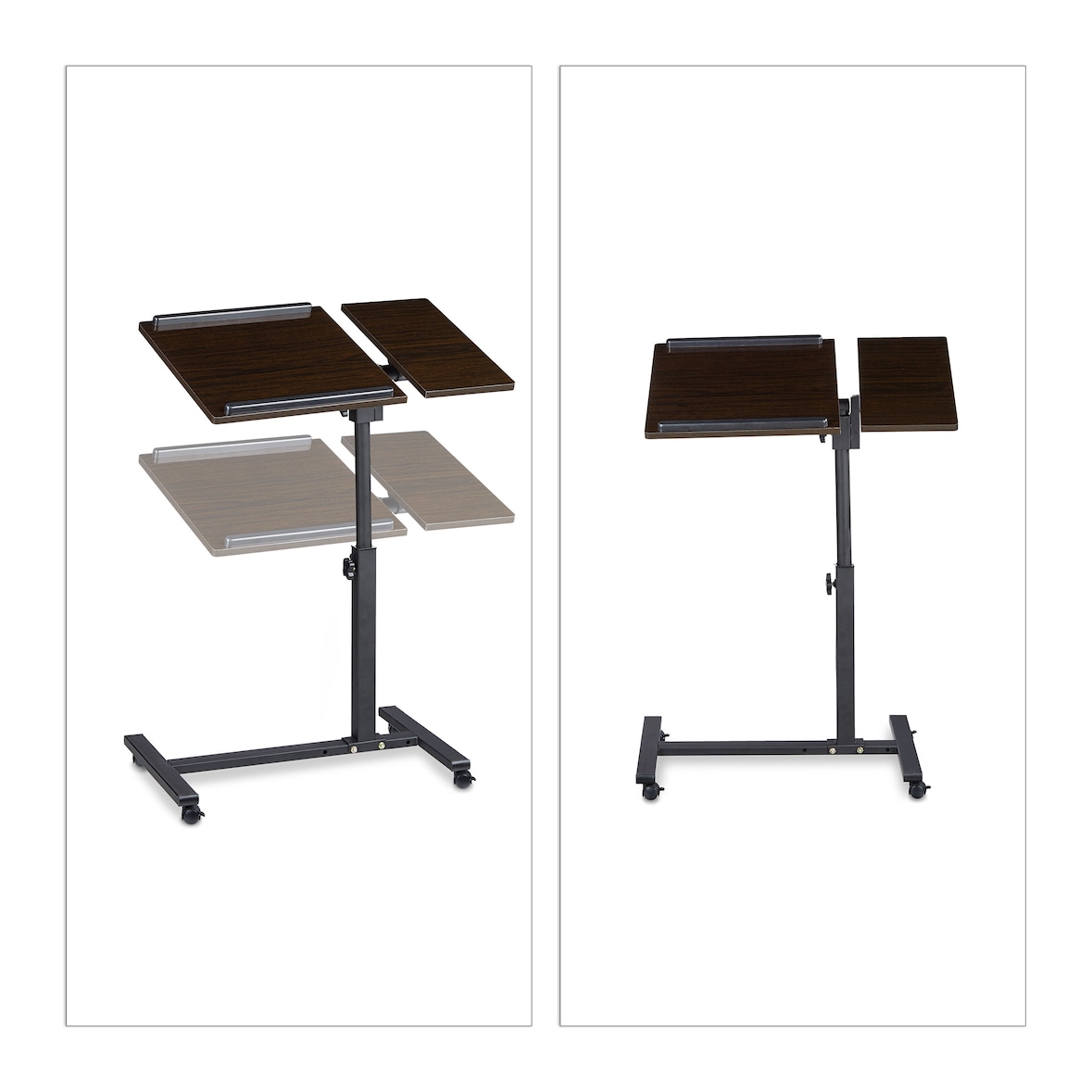Relaxdays Laptoptisch höhenverstellbar, HxBxT:95x60x40cm, mit Rollen & Ablage, für Linkshänder, Ebenholz, schwarz
