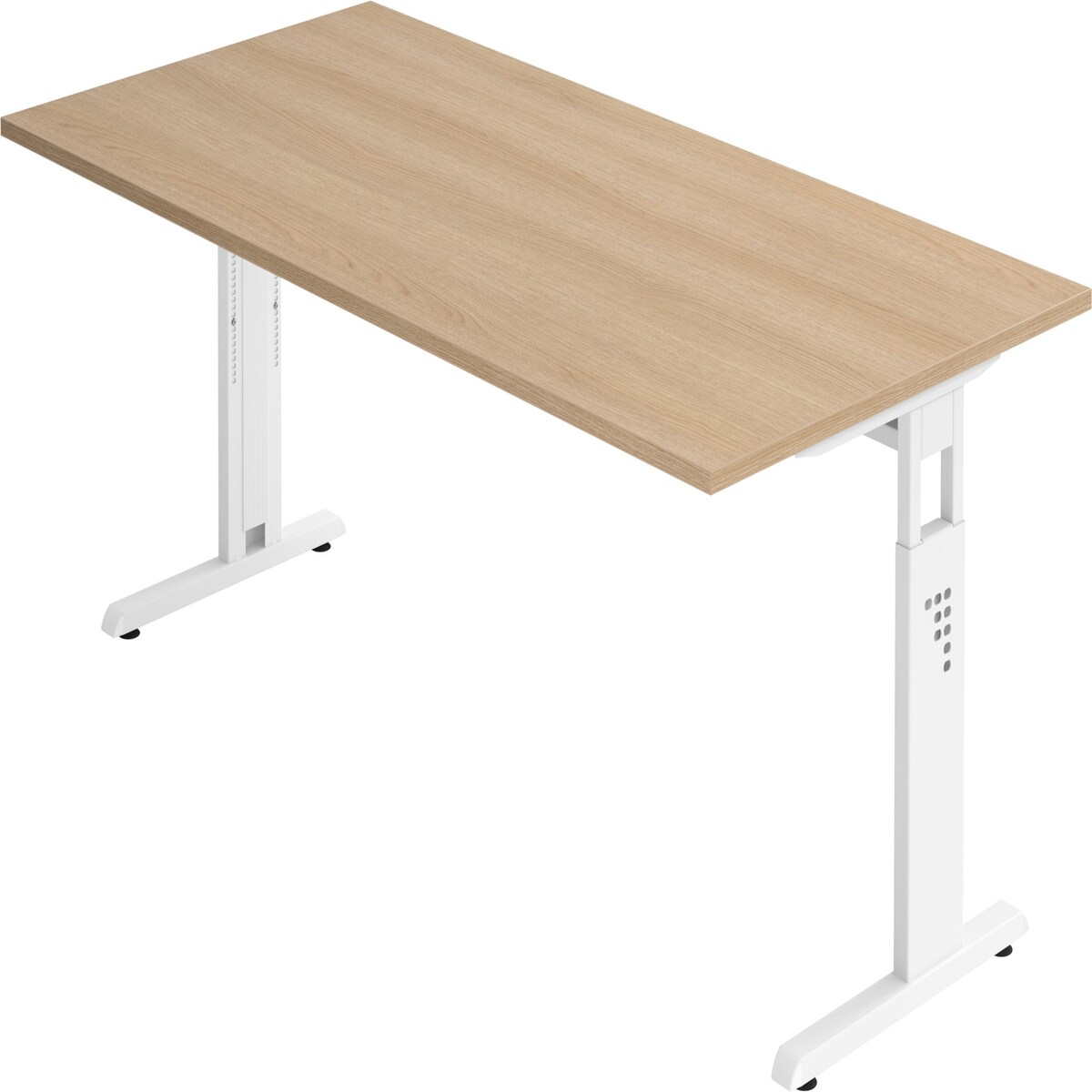 bümö höhenverstellbarer Schreibtisch O-Serie 200x100 cm in Eiche, Gestell in weiß - großer PC Tisch für's Büro manuell höhenverstellbar,