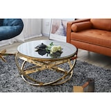 thumbnail of SalesFever Couchtisch Ø 80 cm rund | Sicherheitsglasplatte grau 8 mm | Gestell goldfarben, rostfreier Edelstahl | Grau / Gold