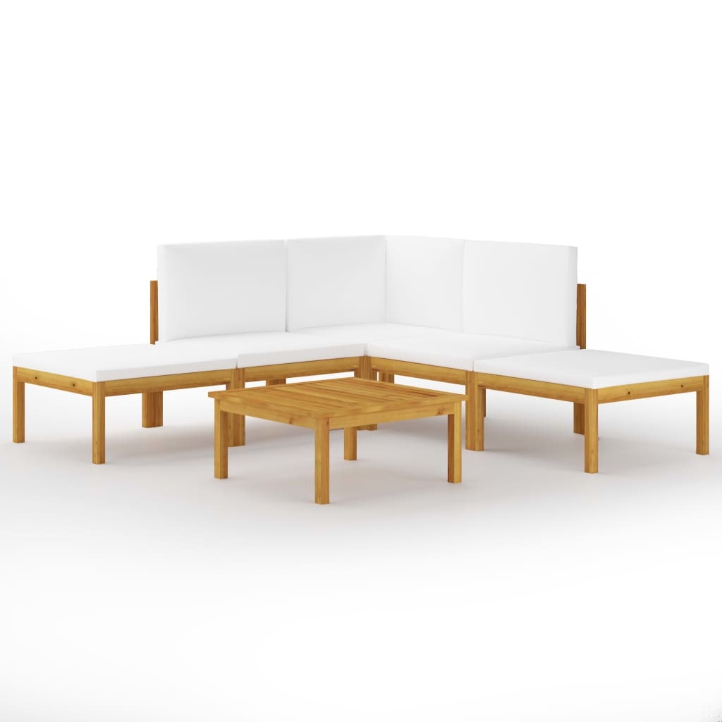 vidaXL 6-tlg. Garten-Lounge-Set mit Kissen Creme Massivholz Akazie