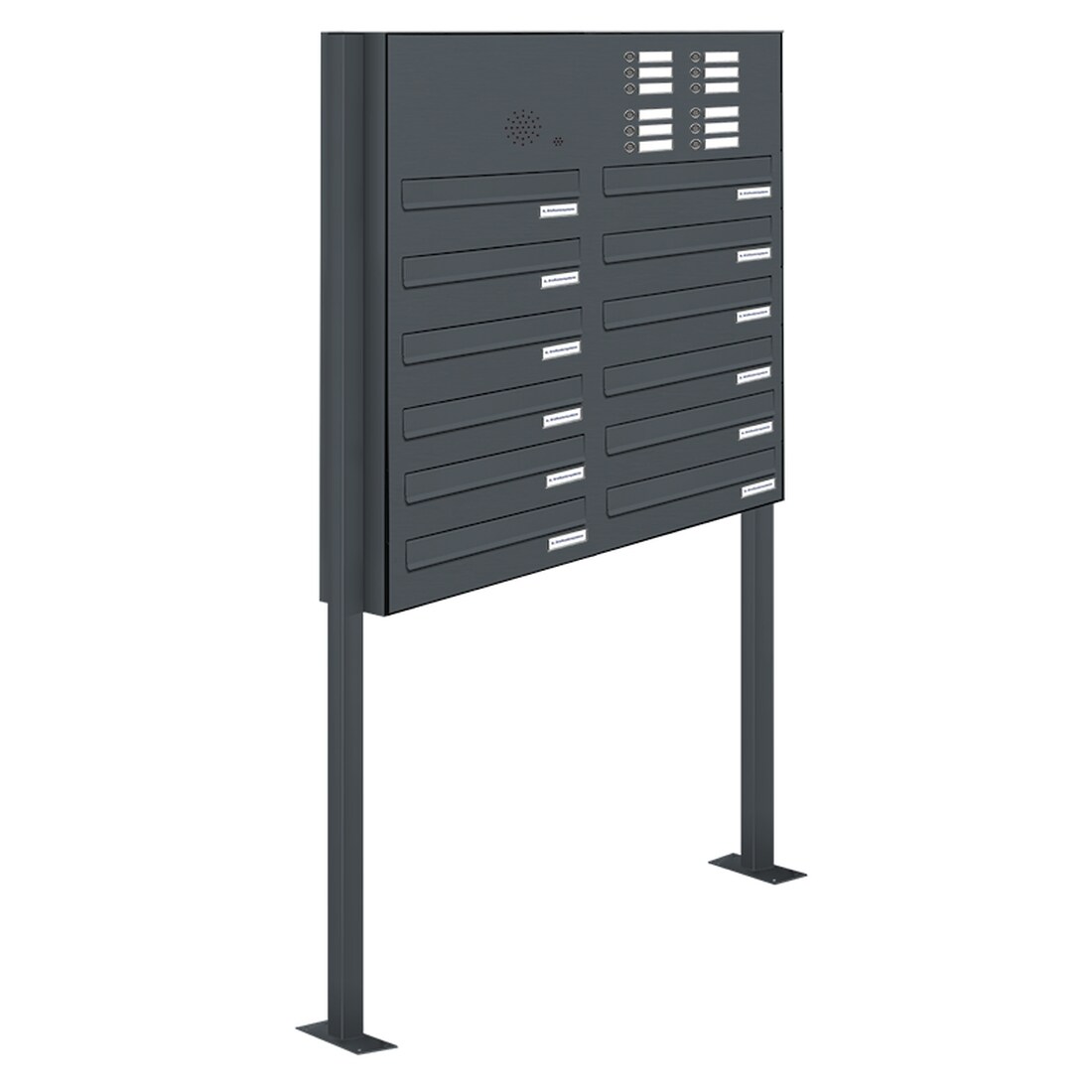 AL Briefkastensysteme 12 Fächer Premium Stand Briefkasten Anlage RAL 7016 Anthrazit Grau, Post A4, robust, wetterfest, Artikelnummer 132P12DZS2KSP7016