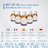 thumbnail of 20x Flaconi Vuoti in Vetro Ambrato da 30 ml con Tappo in Plastica + 20 Etichette Adesive Personalizzate