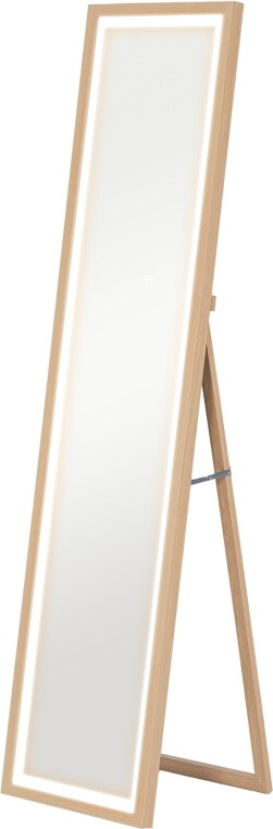 Standspiegel Ganzkörperspiegel 160x40x5 cm mit LED-Beleuchtung Touch Steuerung Eiche Optik Rahmen aus MDF bruchsicheres HD Glas frei stehend