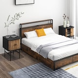 thumbnail of COSTWAY bedzijtafel met schuivdeuren, set van 2, bedzijkantjes met opslagruimte, zijtafel met metaal benen