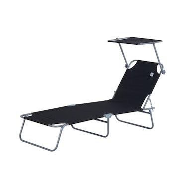 Outsunny tumbona de jardín plegable con toldo desmontable y regulable respaldo reclinable para terraza acampada al aire libre 187x58x36 cm