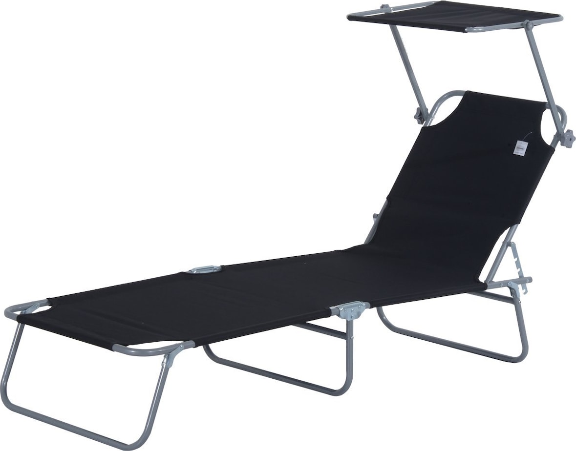Outsunny tumbona de jardín plegable con toldo desmontable y regulable respaldo reclinable para terraza acampada al aire libre 187x58x36 cm