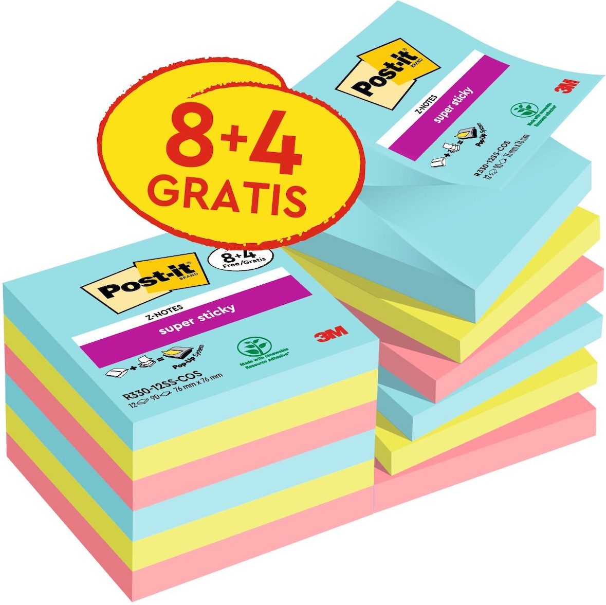 Post-it® SuperSticky R330-SSCOS-P8+4 Haftnotizblock Super Sticky Z ...