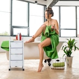 thumbnail of Relaxdays Badrollwagen, 4 Schubladen, Metall & Kunststoff, Rollcontainer Bad, Kosmetik, HBT: 74 x 33 x 39 cm, weiß