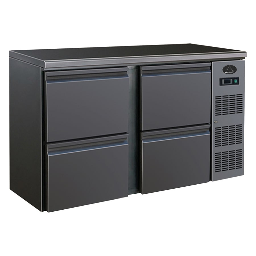 Gastro Barkühler Bar-Kühlschrank schwarz 4 Schubladen 350 l, 1462x513x860 mm 0-10°C