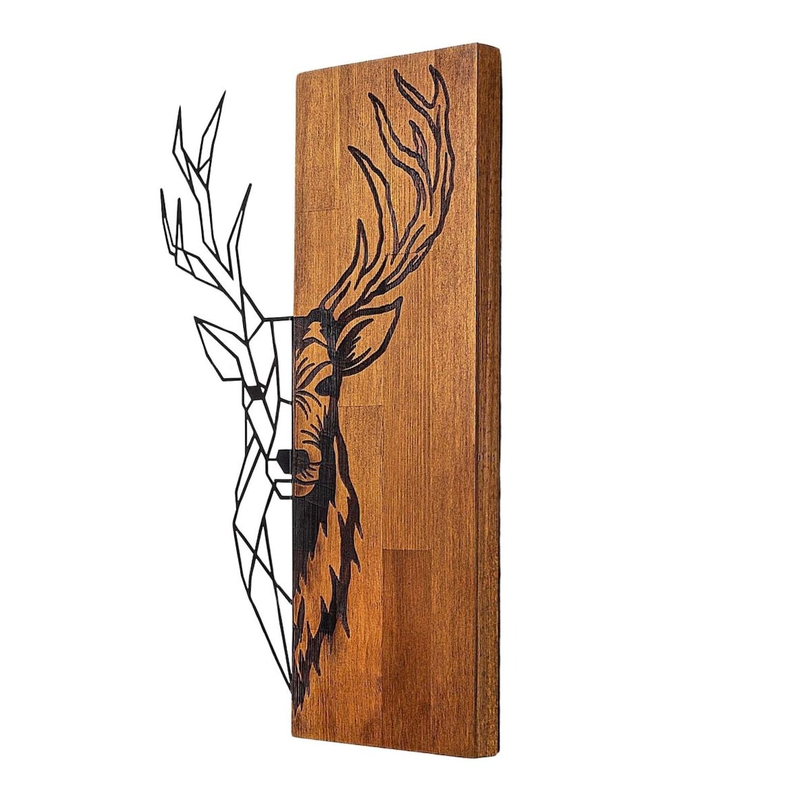 Décoration murale en bois et métal Walnut Cerf origami Hanah Home