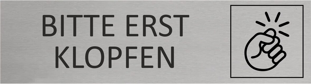 CombiCraft Aluminium Türschild Erst Klopfen 165x45mm mit 3M-Tape
