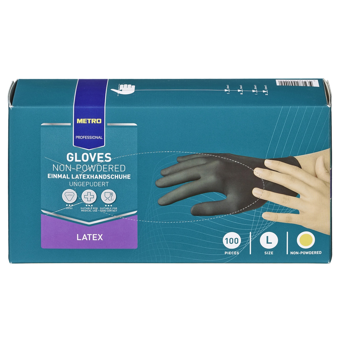 METRO Professional Handschoenen, latex, poedervrij, maat L, zwart, 100 stuks