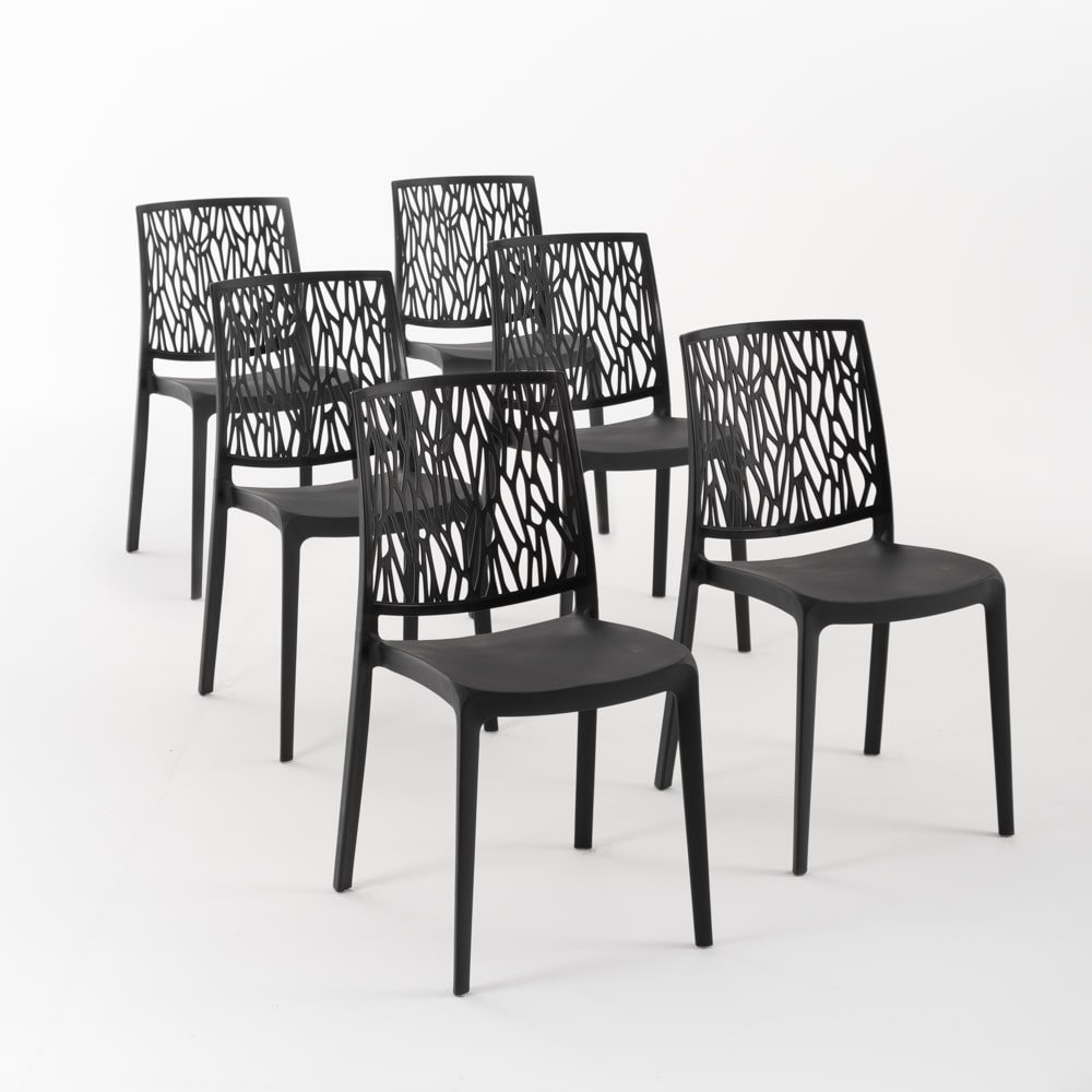 Set 6 Chaises en polypropylène avec fibre de verre empilables pour extérieur et jardin, bar et restaurant, cuisine design moderne - LISA - Noir