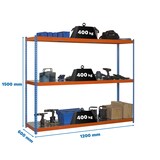 thumbnail of SimonRack Industrieregal, 1500x1200x600 mm, 400 kg am Biegepunkt, 3 Metallböden, Garagenregal, Blau/Orange/Verzinkt- Ecoforte