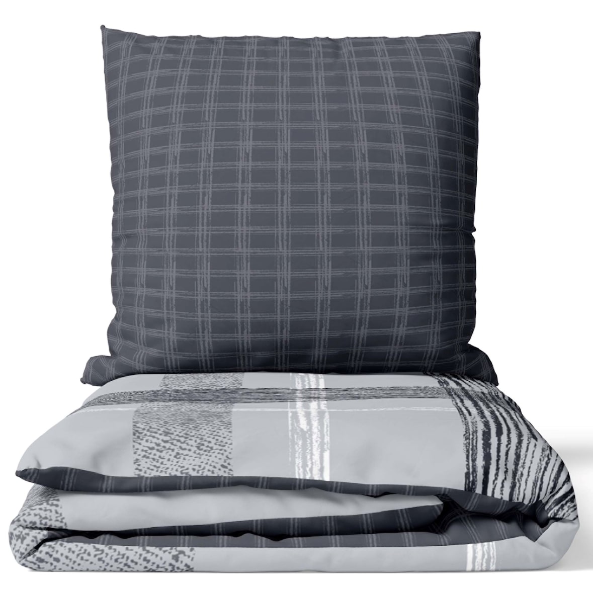Baumwolle Bettwäsche 200x220 cm Gestreift Grau Anthrazit Wendeseite Streifen mit Reißverschluss