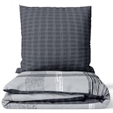 thumbnail of Baumwolle Bettwäsche 200x220 cm Gestreift Grau Anthrazit Wendeseite Streifen mit Reißverschluss