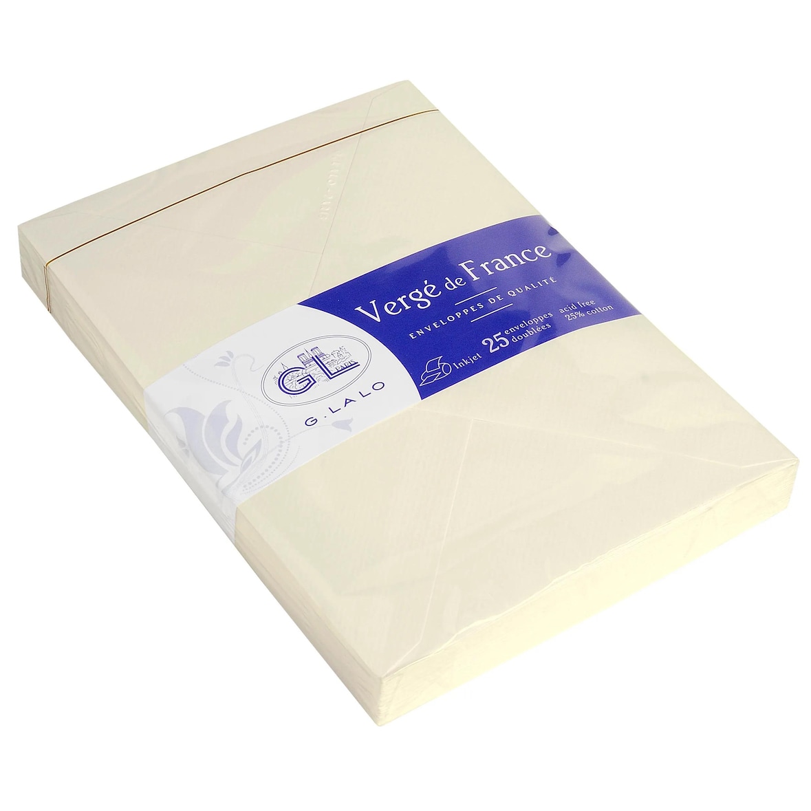 G.Lalo 4x Lalo, Packung mit 25 Umschlägen Vergé 100g, C5 229x162mm, Vergé de France - Elfenbein 20816L
