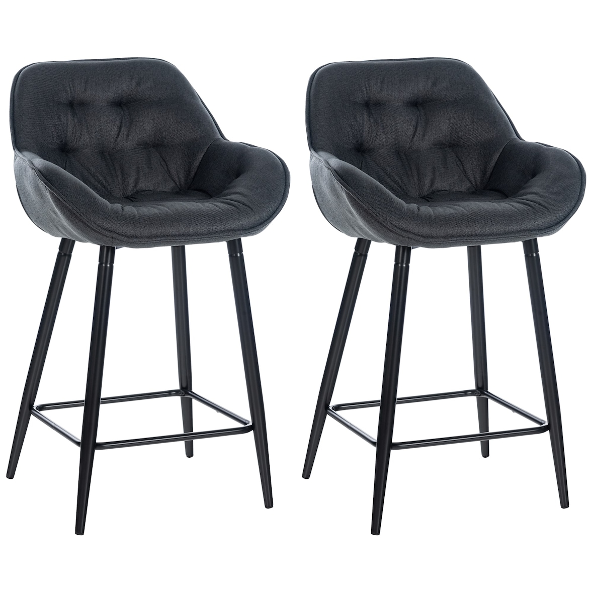 Lot de 2 Tabourets de bar Gibson avec Pieds en Métal Gris foncé/Tissu