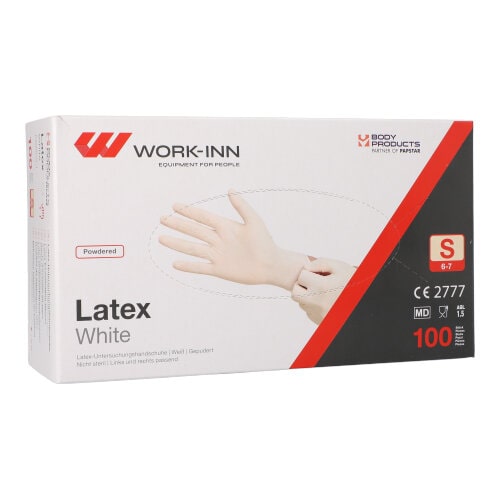 1000 `WORK-INN` Handschuhe, Latex gepudert `White` weiss - natur Größe S