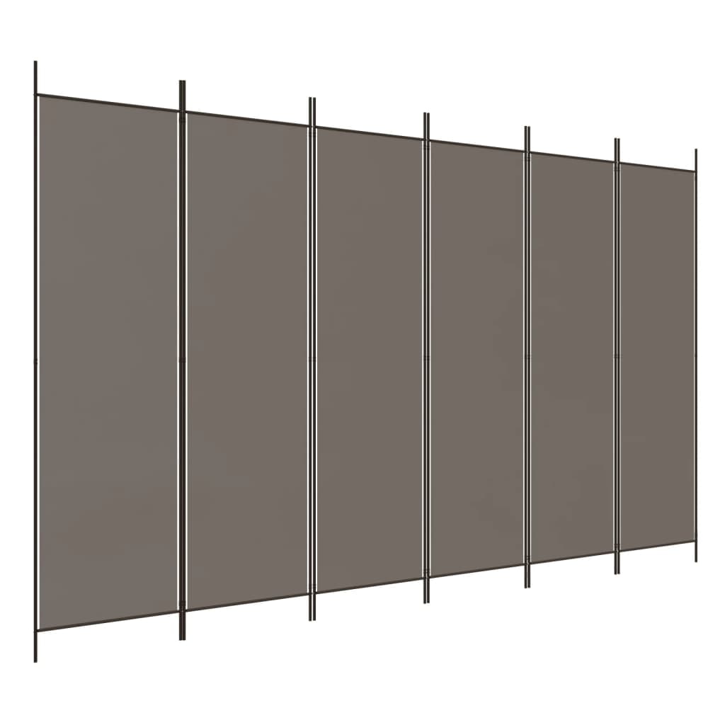 Décoshop26 - Paravent séparateur de pièce cloison 6 panneaux 300 x 200 cm en tissu anthracite et fer DEC031036