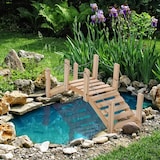 thumbnail of Outsunny puente de jardín de madera con pasamanos de cadenas metálicas puente decorativo para estanque carga 5 kg para patio 100x32x48 cm natural