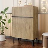 thumbnail of Schuhschrank 60x35x95 cm Holzfarbe+Schwarz mit Doppeltüren und verstellbaren Einlegeböden, platzsparender Stauraum für Flur und Eingangsbereich