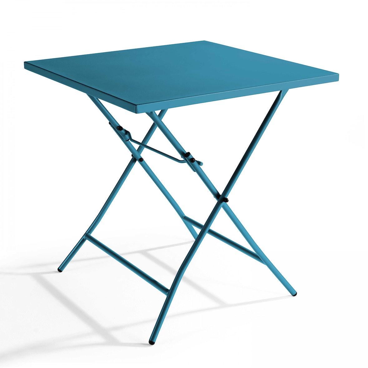 Table de terrasse pliante carrée en acier bleu pacific - Oviala