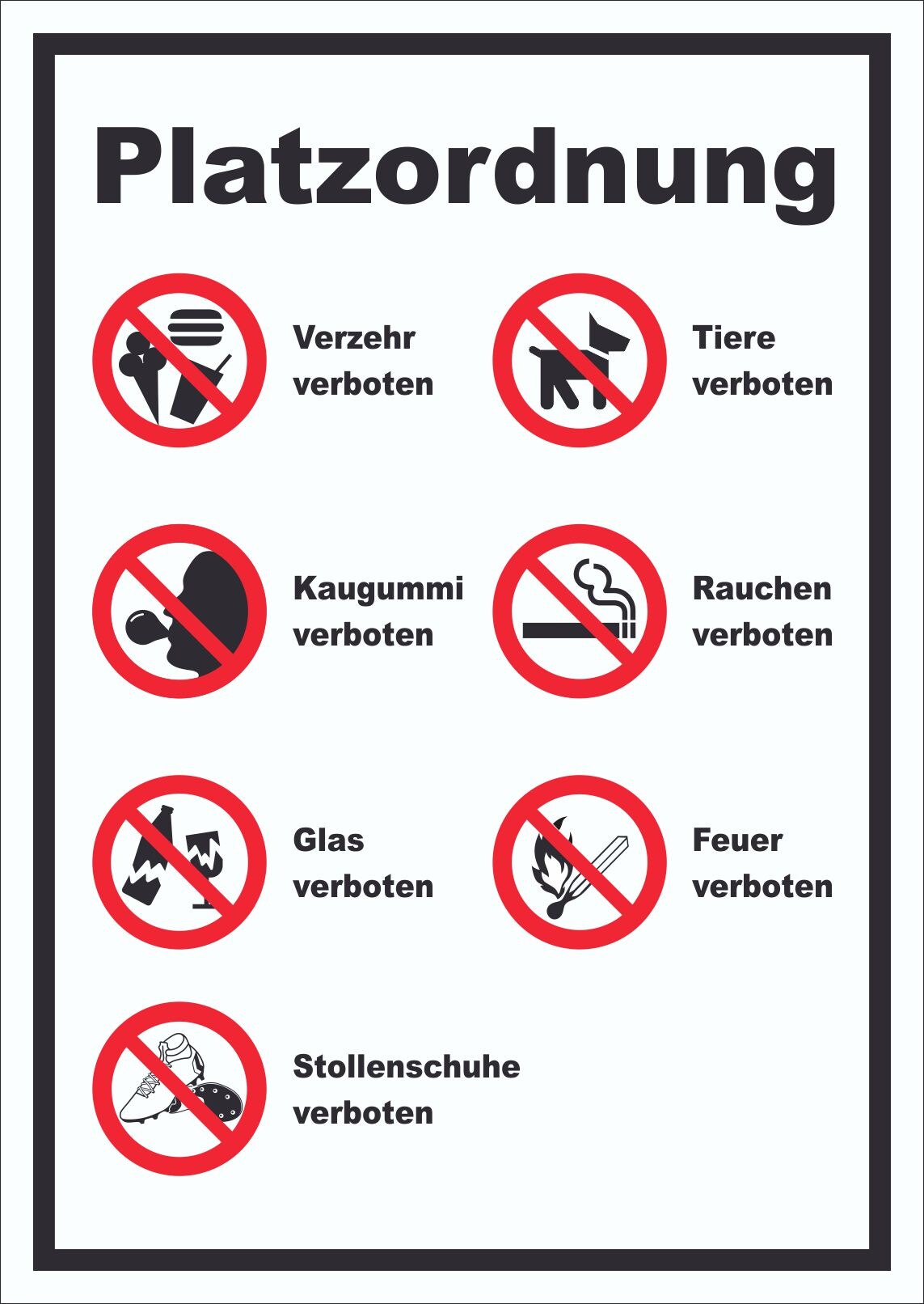 Schild Platzordnung hochkant A5 Rückseite selbstklebend