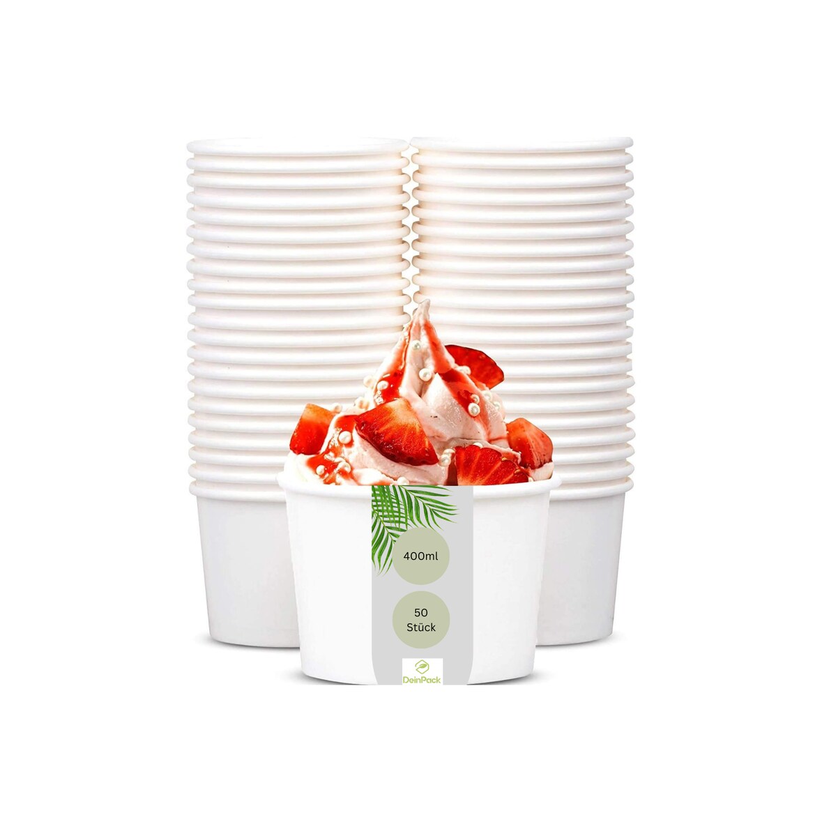DeinPack Eisbecher 50 Stück Speisebecher weiß unbedruckt 400 ml runde